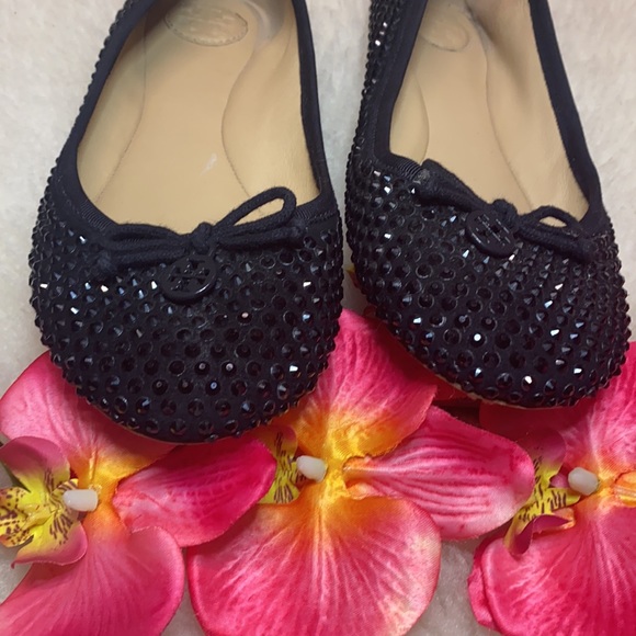 Tory Burch Solid Black Studded Ballerina Flats Bow Accent Color: Black Size: 7.5 - Picture 6 of 15